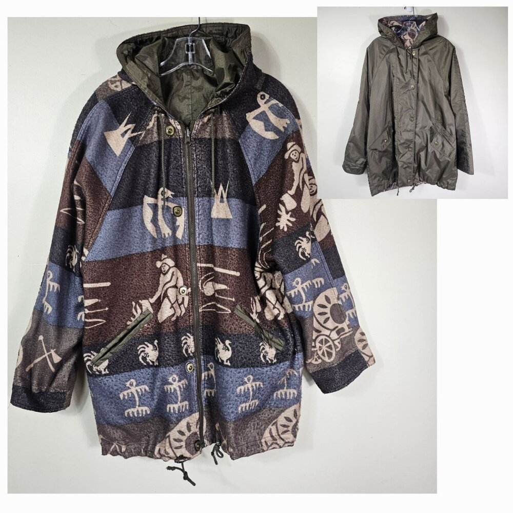 Vintage Current Seen Reversible Southwestern Parka M Hooded Brown‎ Cabincore